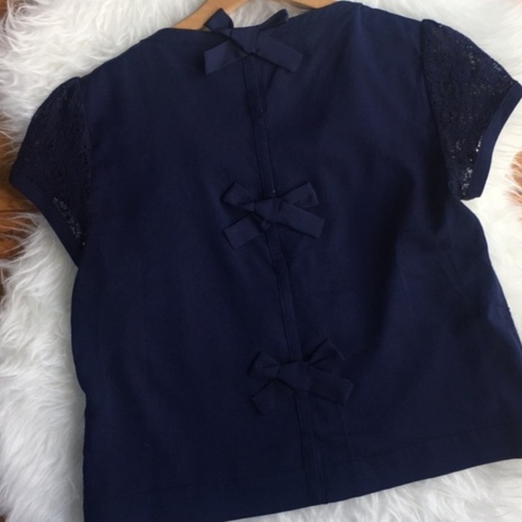 LC Lauren Conrad Navy Blue Lace Bow Back Top - Picture 2 of 3